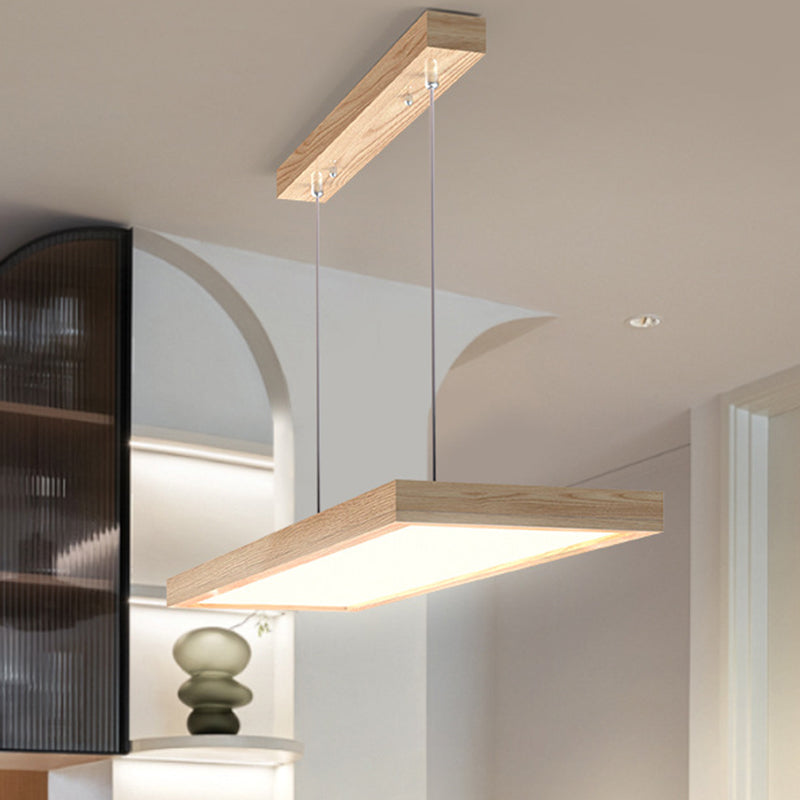 Modern Minimalist Rectangular Iron Solid Wood PVC LED Chandeliers Island Light For Bedroom