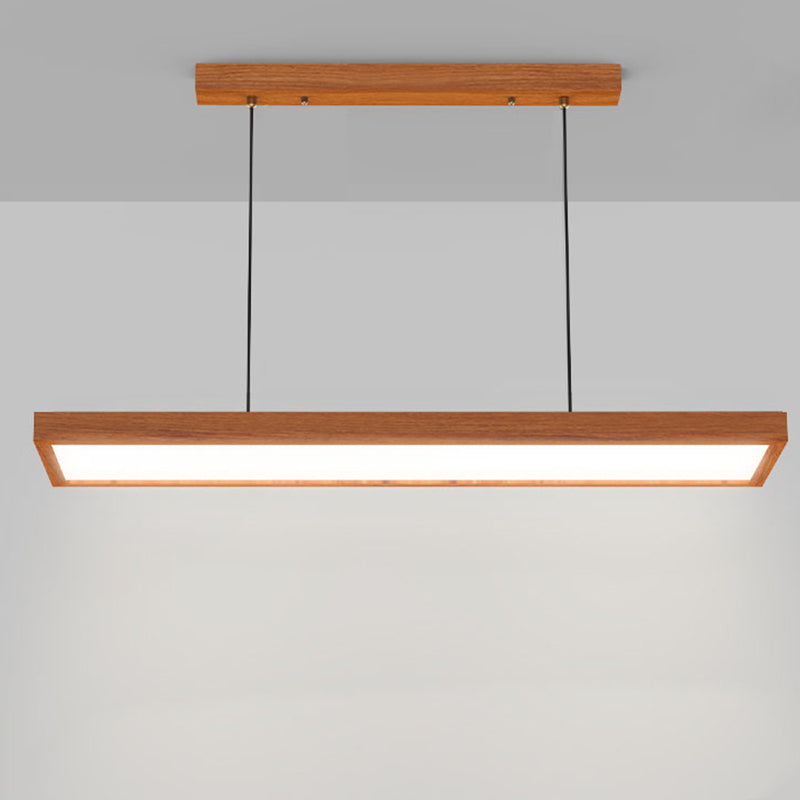 Modern Minimalist Rectangular Iron Solid Wood PVC LED Chandeliers Island Light For Bedroom