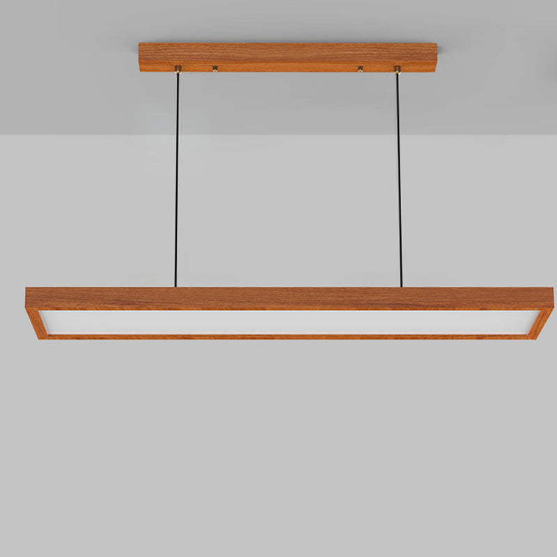 Modern Minimalist Rectangular Iron Solid Wood PVC LED Chandeliers Island Light For Bedroom