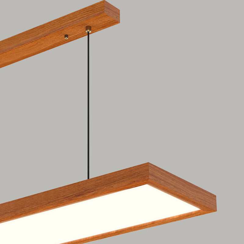 Modern Minimalist Rectangular Iron Solid Wood PVC LED Chandeliers Island Light For Bedroom