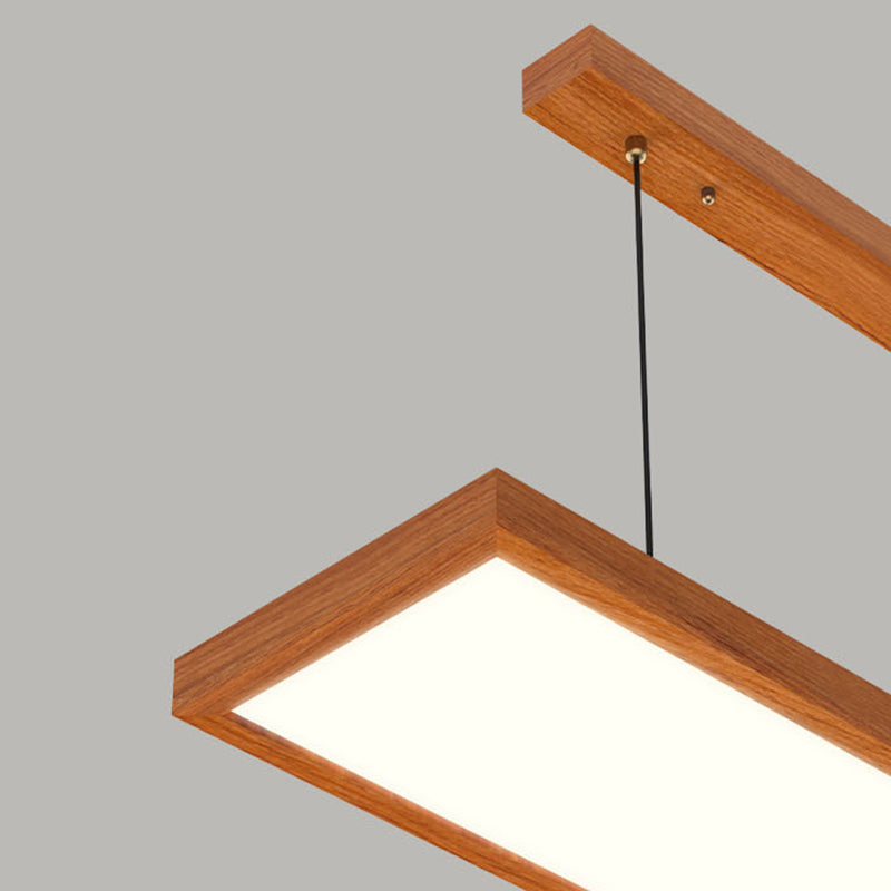 Modern Minimalist Rectangular Iron Solid Wood PVC LED Chandeliers Island Light For Bedroom