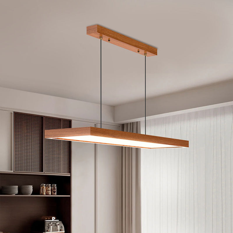 Modern Minimalist Rectangular Iron Solid Wood PVC LED Chandeliers Island Light For Bedroom