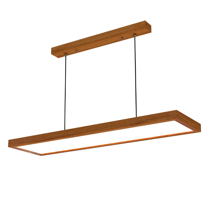 Modern Minimalist Rectangular Iron Solid Wood PVC LED Chandeliers Island Light For Bedroom
