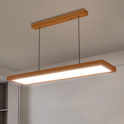 Modern Minimalist Rectangular Iron Solid Wood PVC LED Chandeliers Island Light For Bedroom