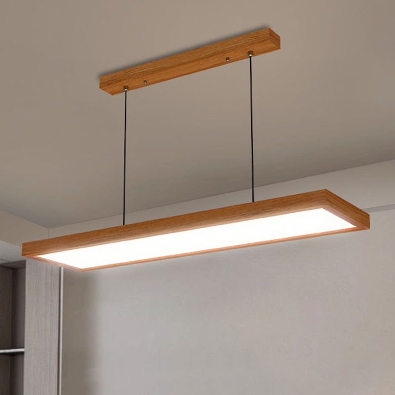 Modern Minimalist Rectangular Iron Solid Wood PVC LED Chandeliers Island Light For Bedroom