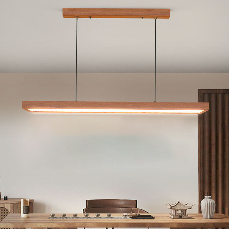Modern Minimalist Rectangular Iron Solid Wood PVC LED Chandeliers Island Light For Bedroom