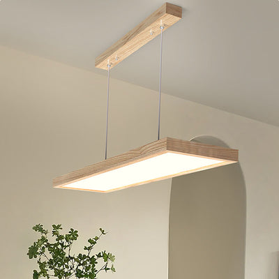 Modern Minimalist Rectangular Iron Solid Wood PVC LED Chandeliers Island Light For Bedroom