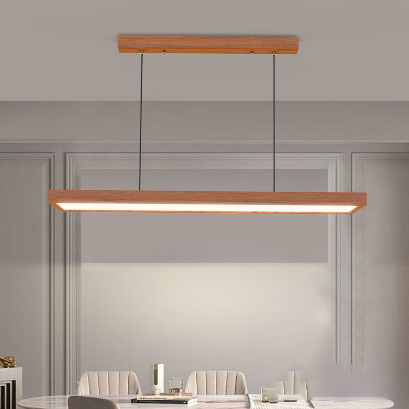 Modern Minimalist Rectangular Iron Solid Wood PVC LED Chandeliers Island Light For Bedroom