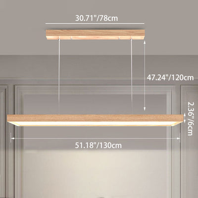 Modern Minimalist Rectangular Iron Solid Wood PVC LED Chandeliers Island Light For Bedroom