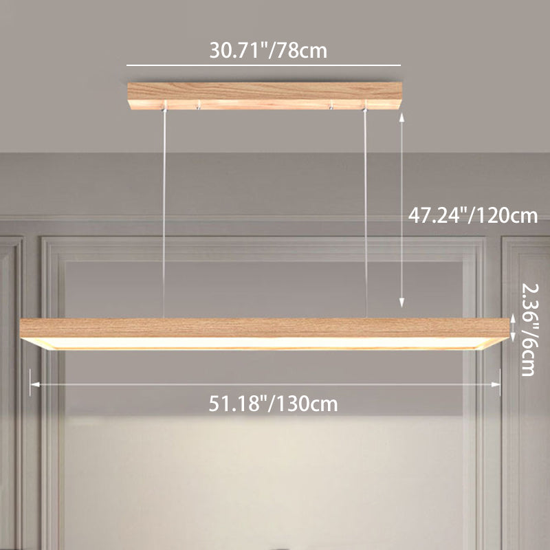 Modern Minimalist Rectangular Iron Solid Wood PVC LED Chandeliers Island Light For Bedroom