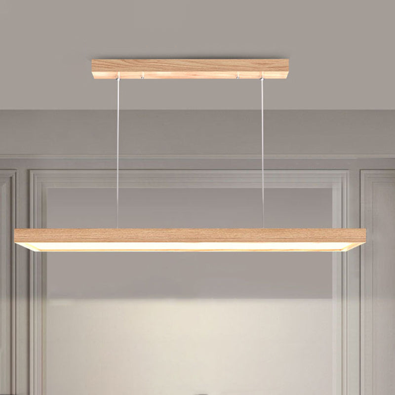 Modern Minimalist Rectangular Iron Solid Wood PVC LED Chandeliers Island Light For Bedroom