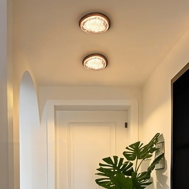Luz de techo empotrada LED de resina de nogal redonda irregular vintage tradicional para dormitorio 