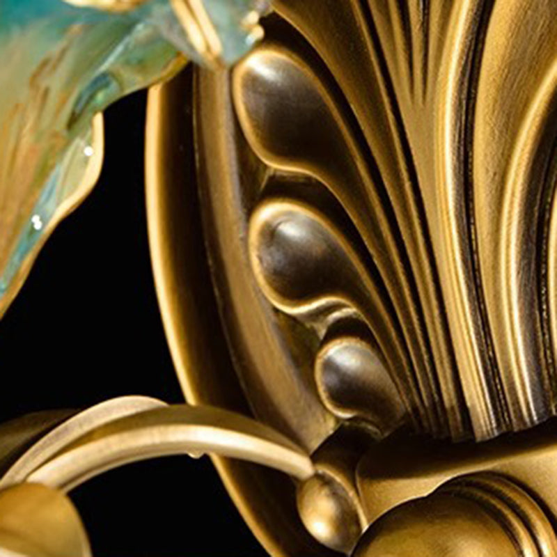 Traditional French Flower-Shaped Copper Glass 1/2-Light Wall Sconce Lamp For Bedroom