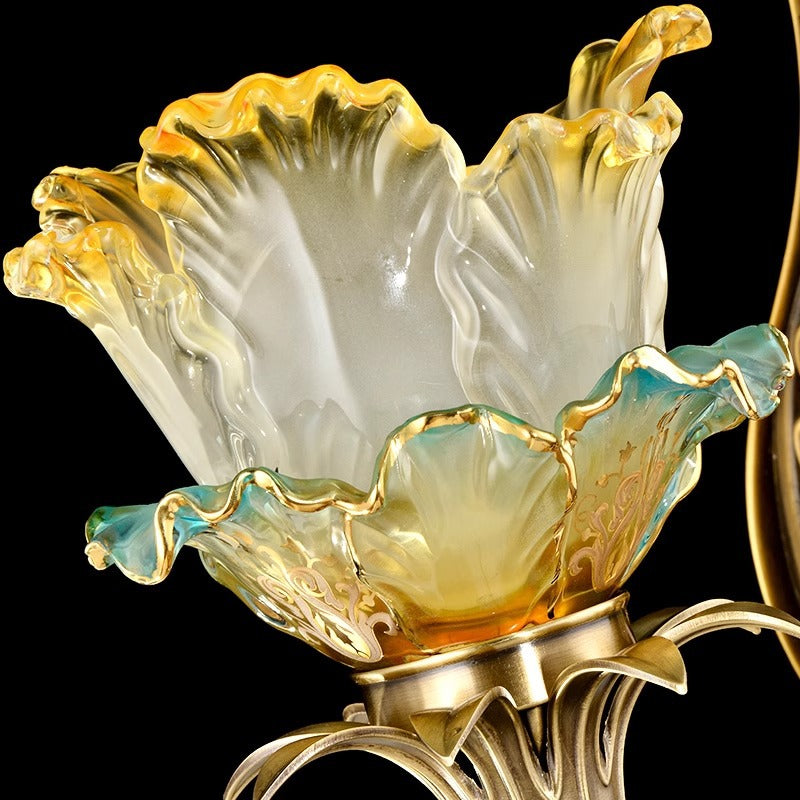Traditional French Flower-Shaped Copper Glass 1/2-Light Wall Sconce Lamp For Bedroom