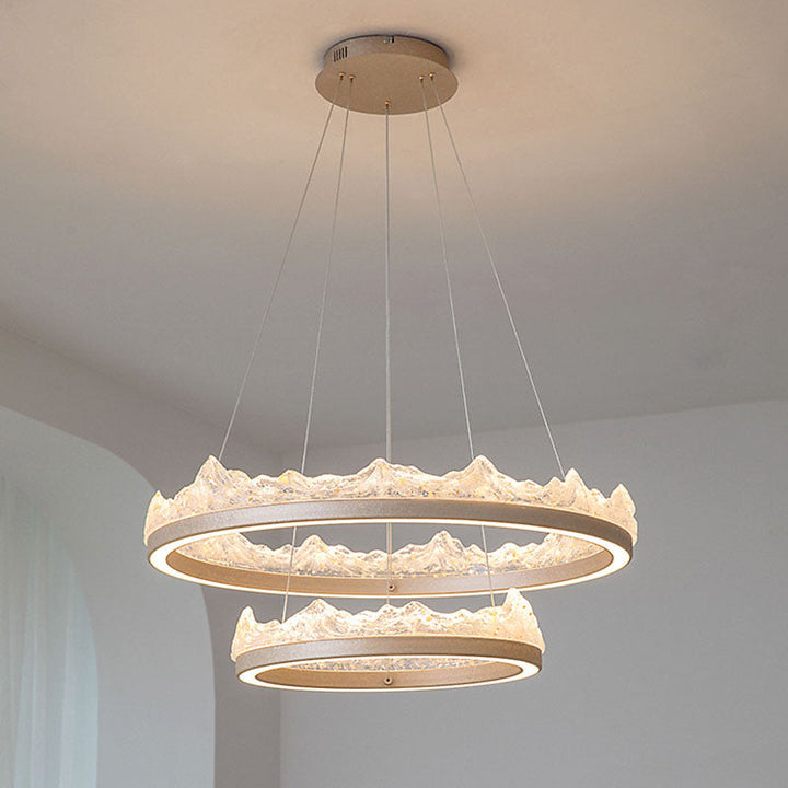 Traditional French Circular Iceberg-Shaped Aluminum Resin Carbon Steel LED Chandelier For Living Room