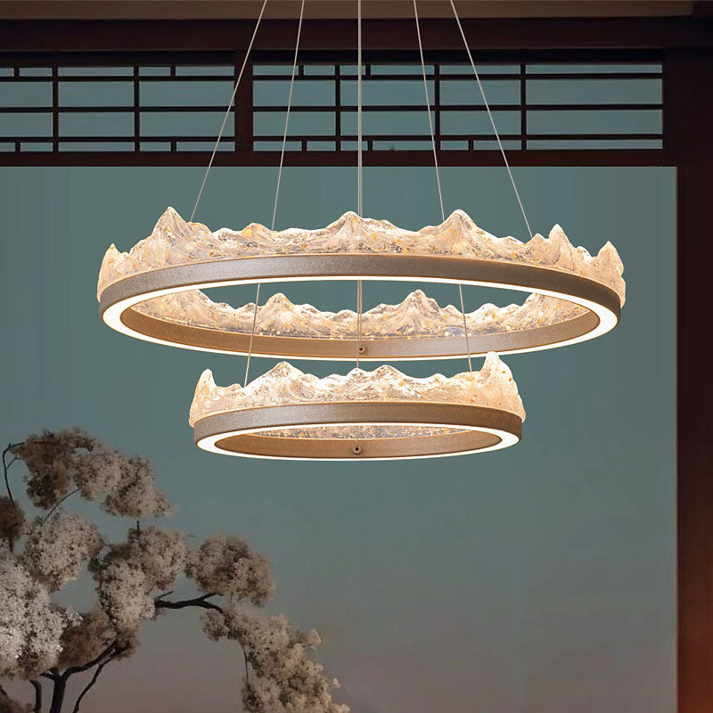 Traditional French Circular Iceberg-Shaped Aluminum Resin Carbon Steel LED Chandelier For Living Room