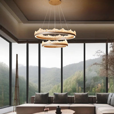 Traditional French Circular Iceberg-Shaped Aluminum Resin Carbon Steel LED Chandelier For Living Room