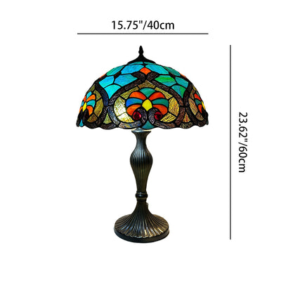 Traditional Tiffany Lines Flower Pattern Resin Glass 2-Light Table Lamp For Bedroom