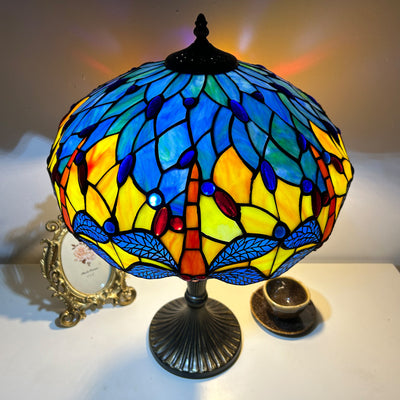 Traditional Tiffany Lines Flower Pattern Resin Glass 2-Light Table Lamp For Bedroom