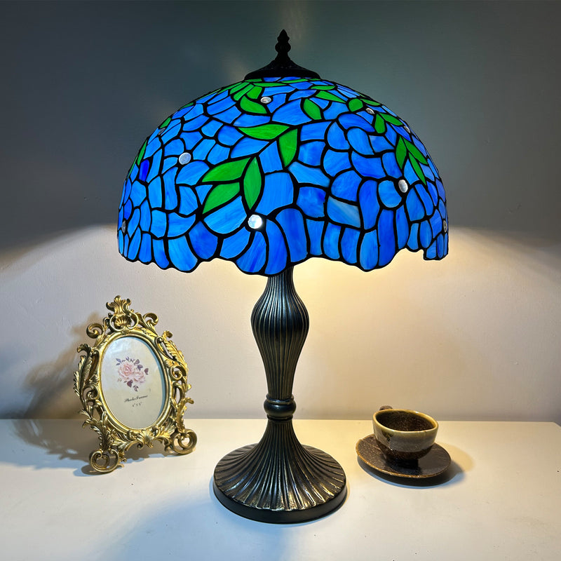 Traditional Tiffany Lines Flower Pattern Resin Glass 2-Light Table Lamp For Bedroom