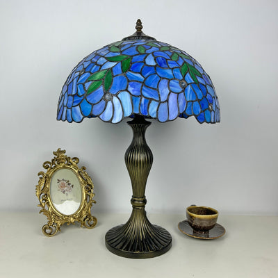 Traditional Tiffany Lines Flower Pattern Resin Glass 2-Light Table Lamp For Bedroom