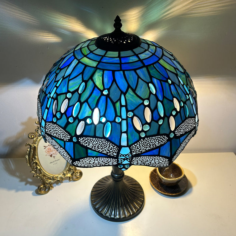 Traditional Tiffany Lines Flower Pattern Resin Glass 2-Light Table Lamp For Bedroom