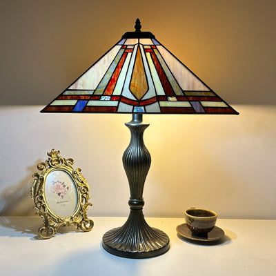 Traditional Tiffany Lines Flower Pattern Resin Glass 2-Light Table Lamp For Bedroom
