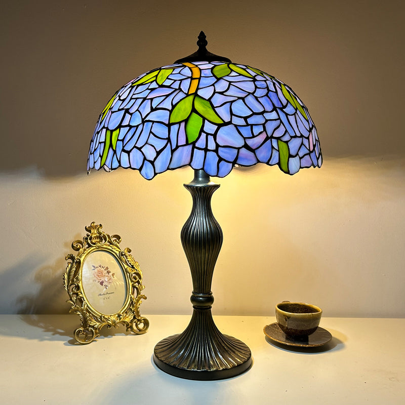 Traditional Tiffany Lines Flower Pattern Resin Glass 2-Light Table Lamp For Bedroom