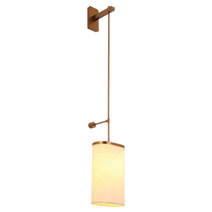Traditional Vintage Long Pole Cylindrical Stainless Steel Acrylic Linen 1-Light Wall Sconce Lamp For Bedroom