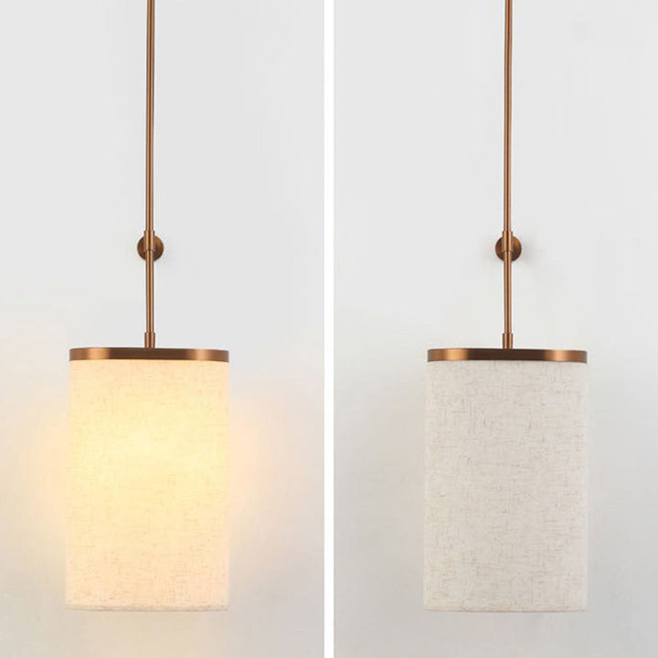 Traditional Vintage Long Pole Cylindrical Stainless Steel Acrylic Linen 1-Light Wall Sconce Lamp For Bedroom