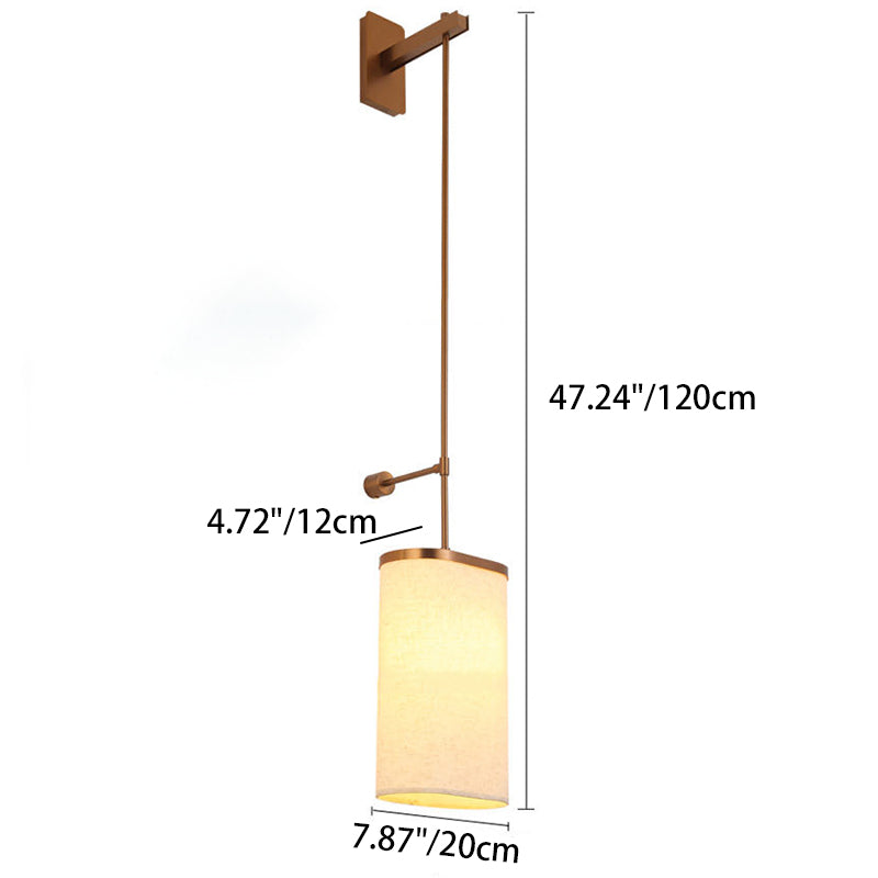 Traditional Vintage Long Pole Cylindrical Stainless Steel Acrylic Linen 1-Light Wall Sconce Lamp For Bedroom
