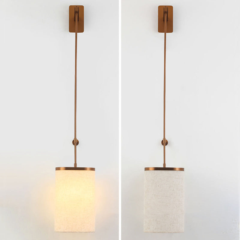 Traditional Vintage Long Pole Cylindrical Stainless Steel Acrylic Linen 1-Light Wall Sconce Lamp For Bedroom