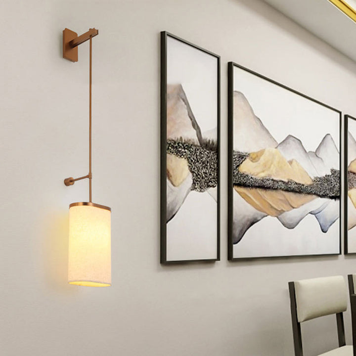 Traditional Vintage Long Pole Cylindrical Stainless Steel Acrylic Linen 1-Light Wall Sconce Lamp For Bedroom