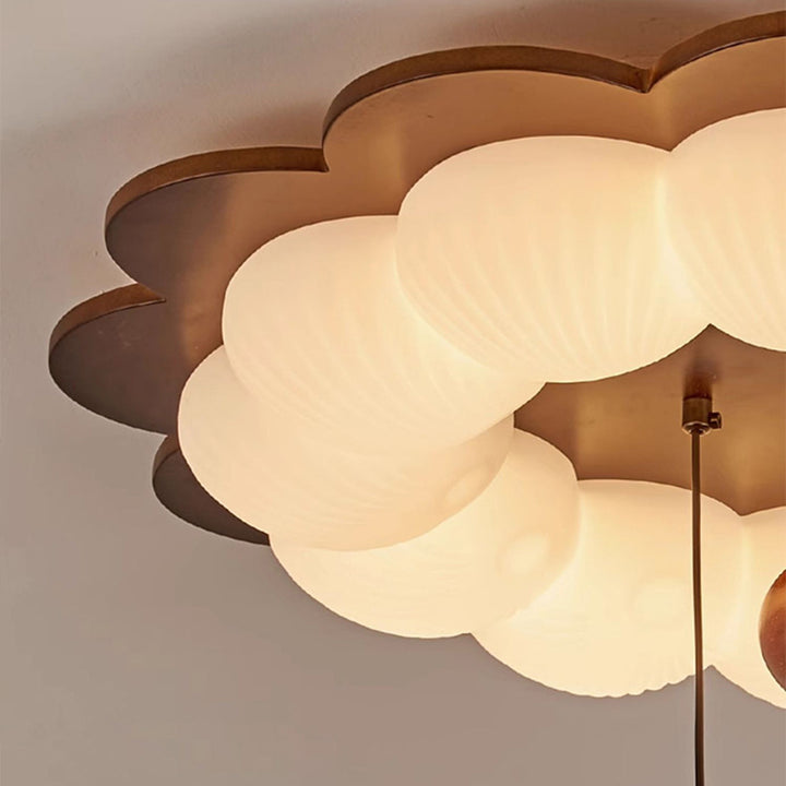 Plafonnier LED en forme de boule traditionnelle vintage en bois de frêne et plastique avec motif de fleur pour chambre 