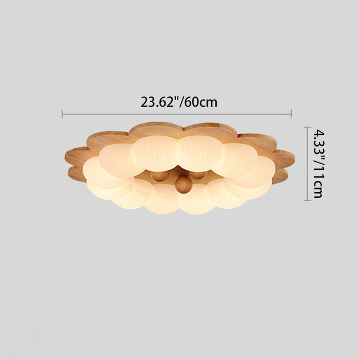 Plafonnier LED en forme de boule traditionnelle vintage en bois de frêne et plastique avec motif de fleur pour chambre 