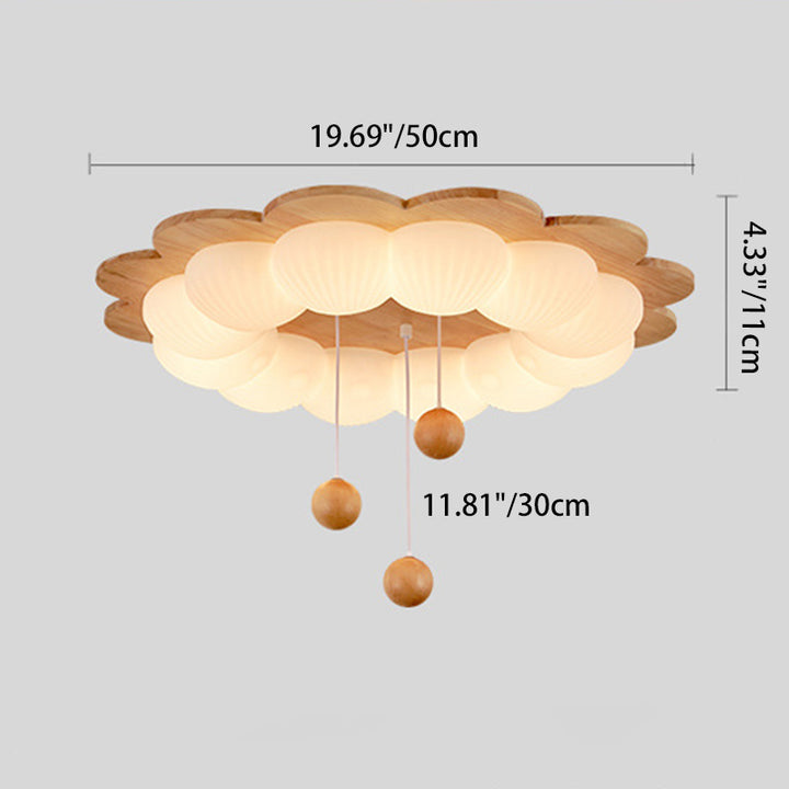 Plafonnier LED en forme de boule traditionnelle vintage en bois de frêne et plastique avec motif de fleur pour chambre 