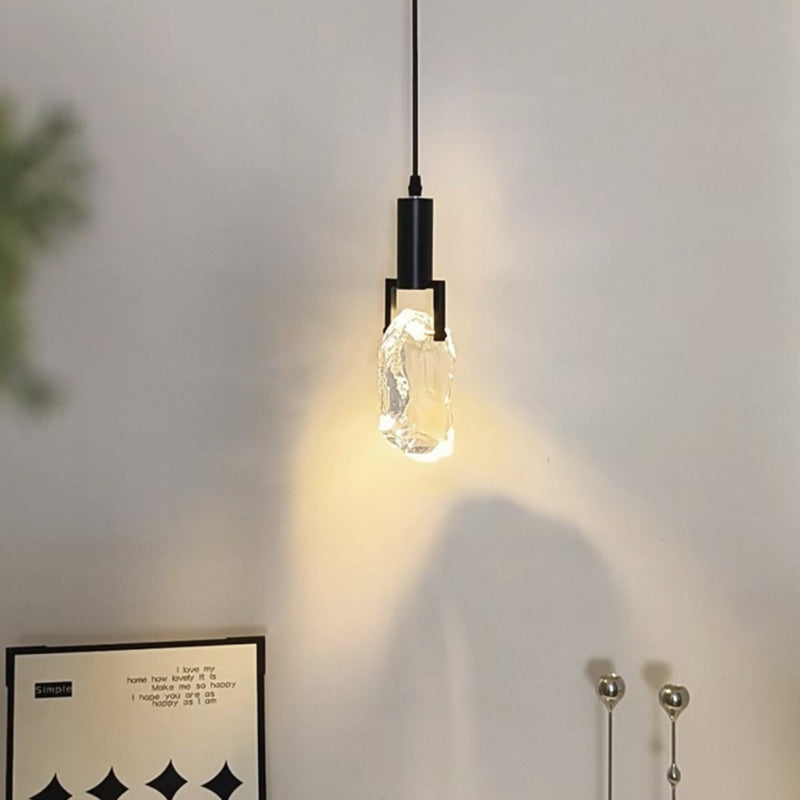 Modern Minimalist Iceberg Iron Copper Crystal LED Pendant Light For Bedroom
