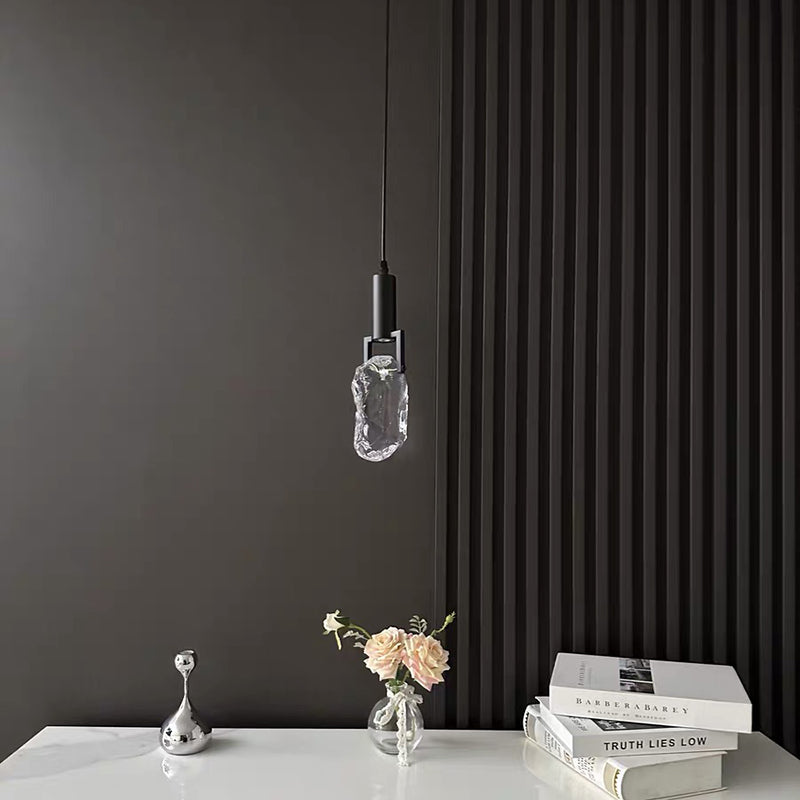 Modern Minimalist Iceberg Iron Copper Crystal LED Pendant Light For Bedroom