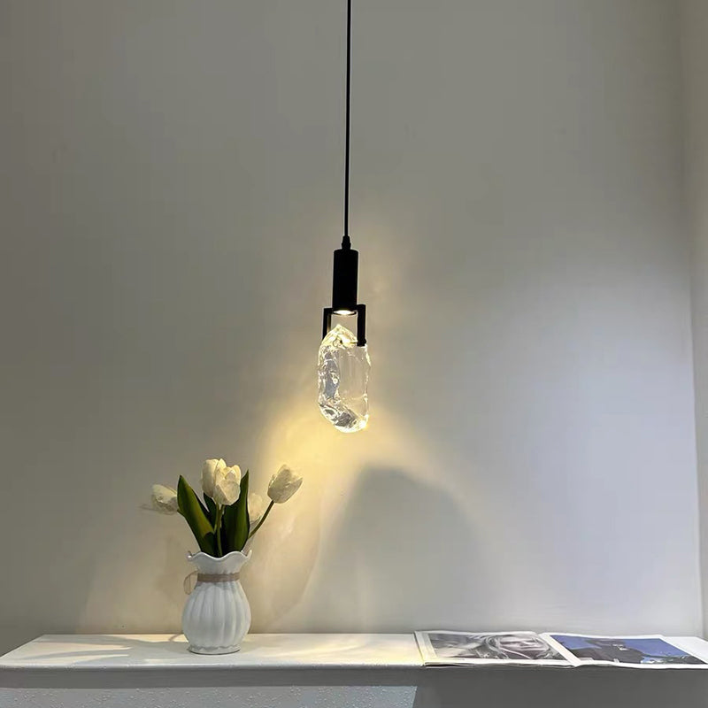Modern Minimalist Iceberg Iron Copper Crystal LED Pendant Light For Bedroom