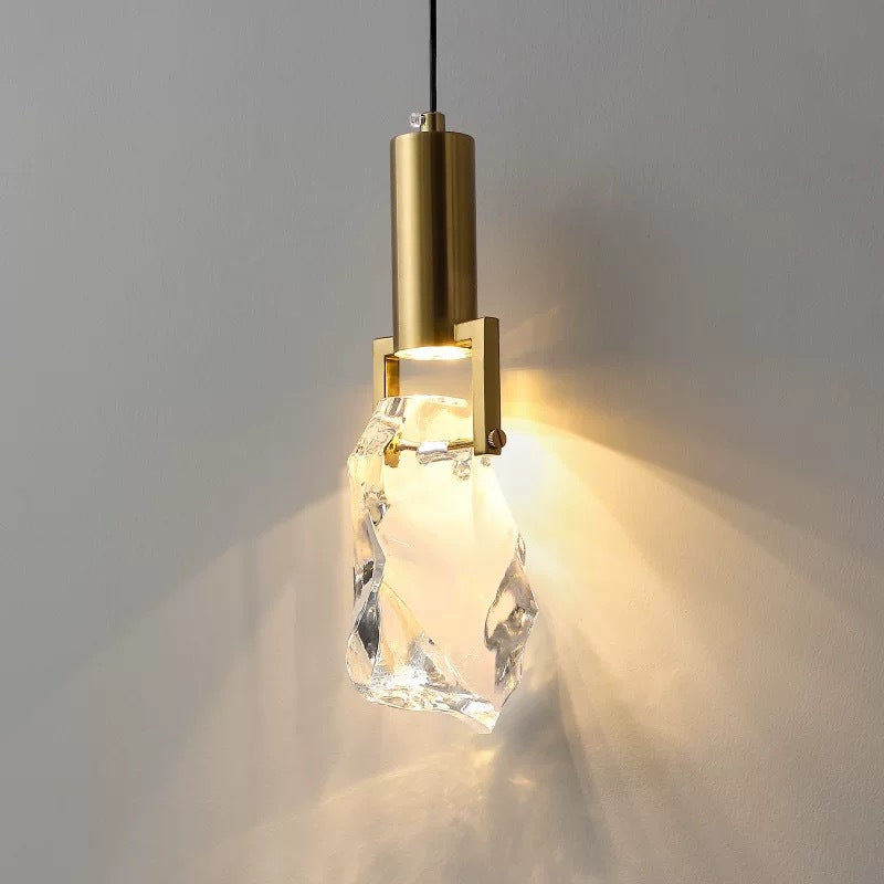 Modern Minimalist Iceberg Iron Copper Crystal LED Pendant Light For Bedroom