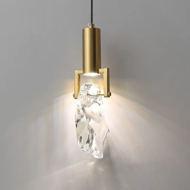 Modern Minimalist Iceberg Iron Copper Crystal LED Pendant Light For Bedroom