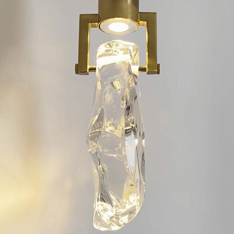 Modern Minimalist Iceberg Iron Copper Crystal LED Pendant Light For Bedroom
