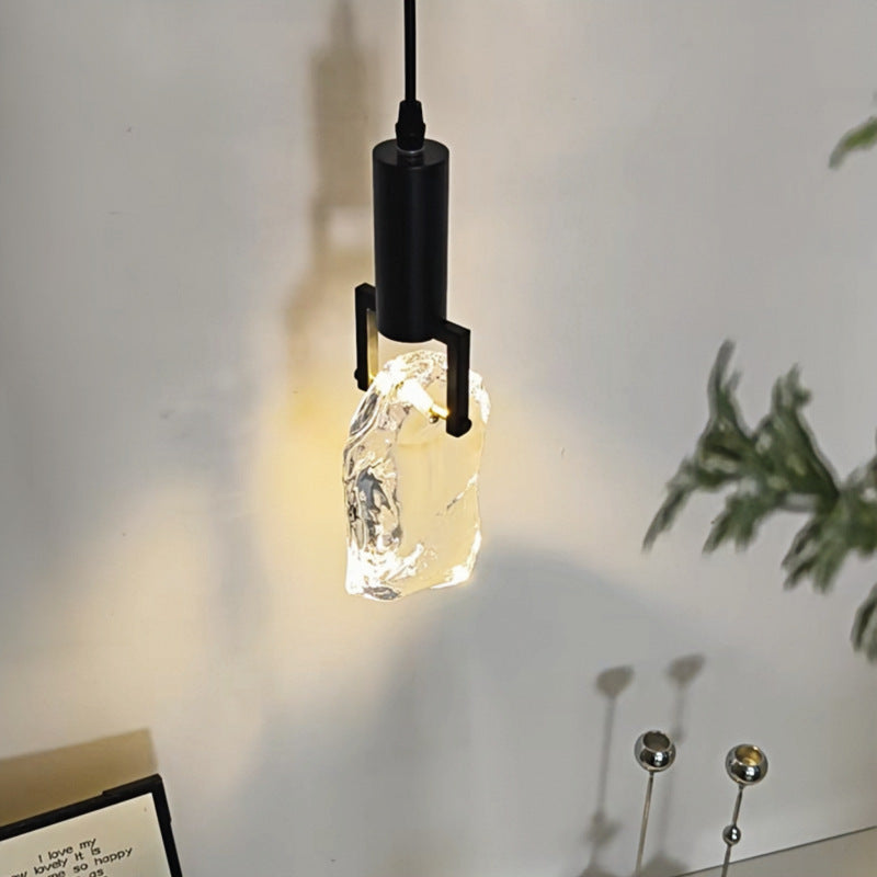 Modern Minimalist Iceberg Iron Copper Crystal LED Pendant Light For Bedroom
