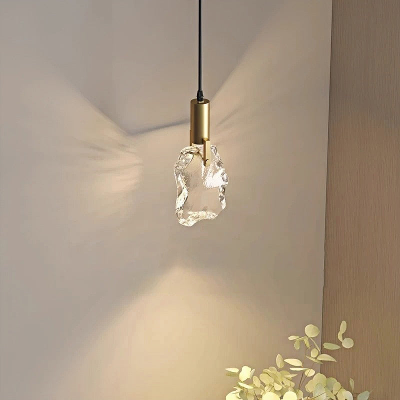 Modern Minimalist Iceberg Iron Copper Crystal LED Pendant Light For Bedroom