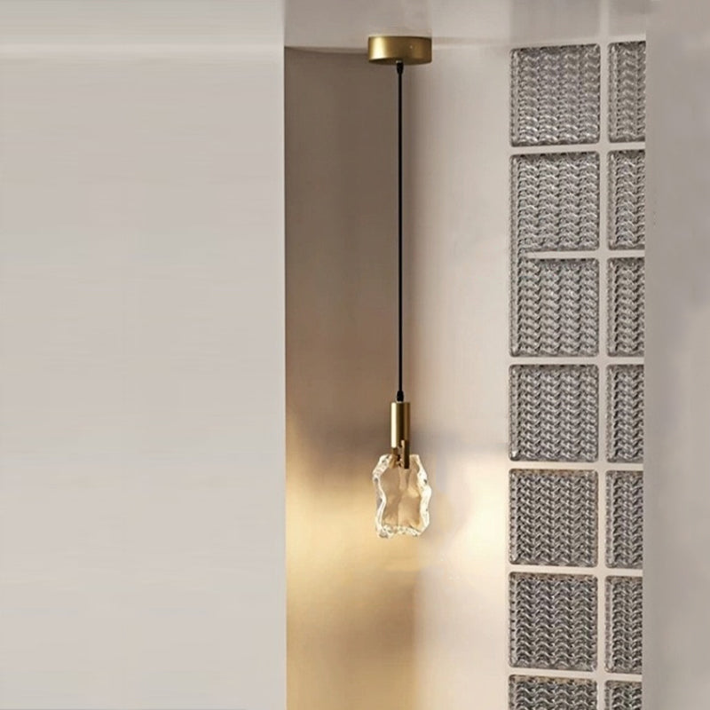 Modern Minimalist Iceberg Iron Copper Crystal LED Pendant Light For Bedroom