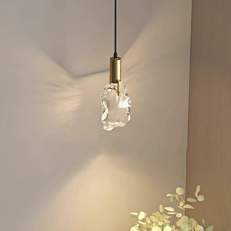 Modern Minimalist Iceberg Iron Copper Crystal LED Pendant Light For Bedroom