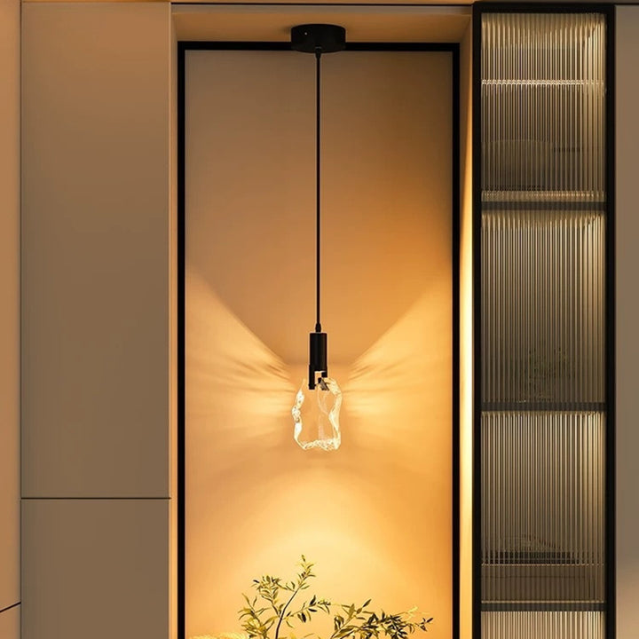 Modern Minimalist Iceberg Iron Copper Crystal LED Pendant Light For Bedroom