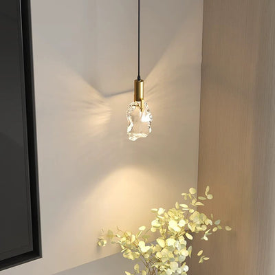 Modern Minimalist Iceberg Iron Copper Crystal LED Pendant Light For Bedroom