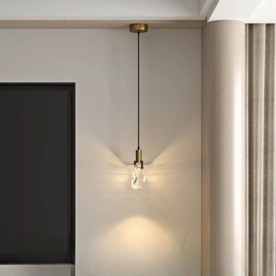 Modern Minimalist Iceberg Iron Copper Crystal LED Pendant Light For Bedroom