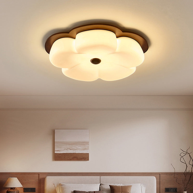 Traditionelle Vintage-Blumenform aus massivem Holz, Eisen, PE LED-Deckenleuchte für Schlafzimmer 
